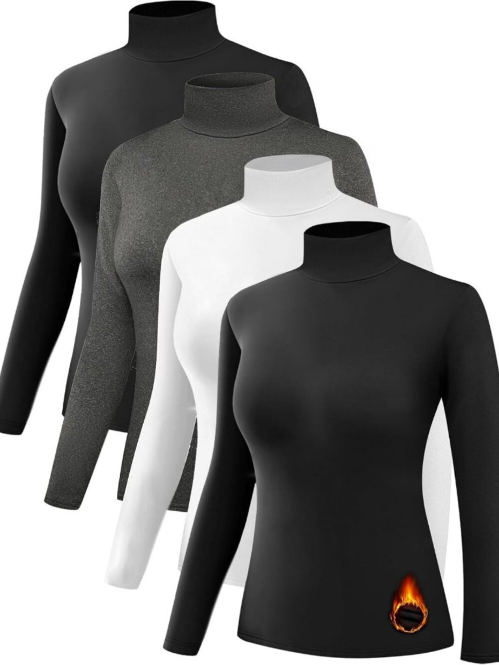 Dalavch 4 Pack Women’s Thermal Turtleneck Shirts Fleece Lined for Winter